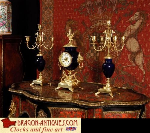 ***** Sold ***** Stunning Blue Vase Clock Set by Samuel Marti